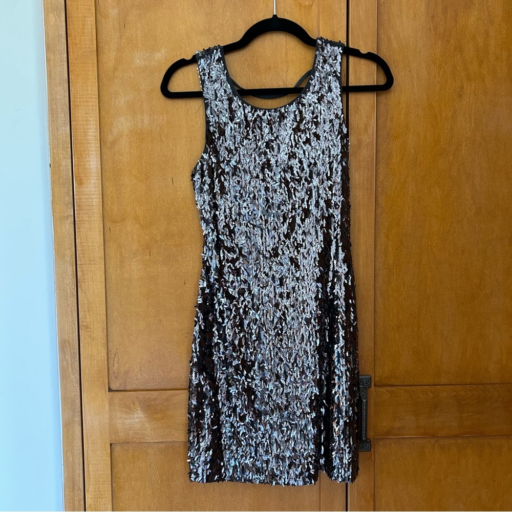 Silver Sequin low back mini dress size xsmall Express